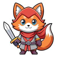 Cute Kitsune With Sword Cartoon Character. Art Object Isolated. vector