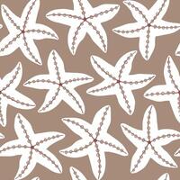 Sea star seamless pattern on mocha brown background. Elegant starfish repeat pattern. Summer, beach, travel, abstract nautical background. Coastal vibes. vector