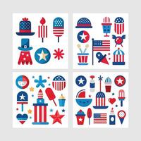 Four different patriotic icons in red, white and blue vector
