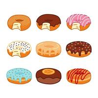 hand drawn bitten donuts with different flavor icon collection vector