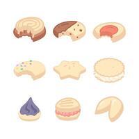 bitten cookies and different type of cookies icon design set vector