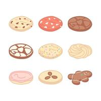 colorful hand drawn different flavor of cookies design icon vector