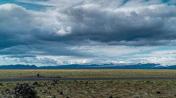 Clouds move over over the volcano Katla and glacier in Iceland. Time lapse. video