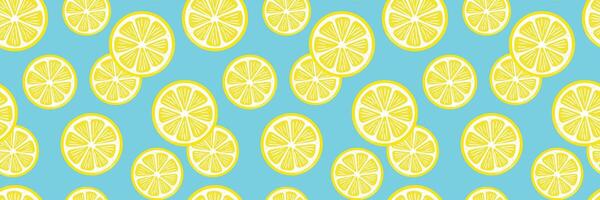 Lemon banner, seamless repeating pattern, citrus fruit summer background or cover vector