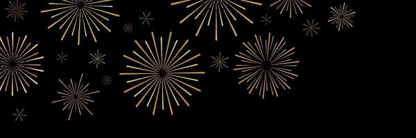 Horizontal firework banner, black and gold elegant minimalist holiday celebration cover, header frame clip art design vector