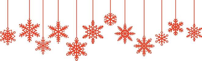 Red snowflake banner, Christmas or New Year festive header, winter holiday greeting card decorative element design vector