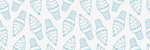 Ice cream pattern banner, line art illustration background vector