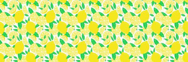 Lemon cartoon banner, repeat pattern, seamless horizontal background design vector