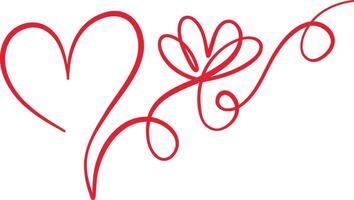 Red abstract floral heart swirl ink flourish, decorative romantic element, isolated vector