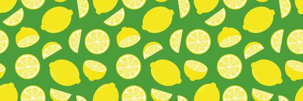 Lemon pattern banner, background with fruit illustrations, summer horizontal background vector