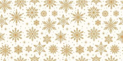Gold snowflake pattern, elegant winter holiday seamless repeating background, white and golden wallpaper design vector