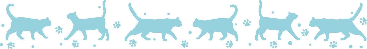 Blue and white cat background, seamless repeating border design vector