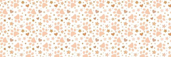 Paw pattern pet banner, seamless repeating cover background print, wide horizontal vector
