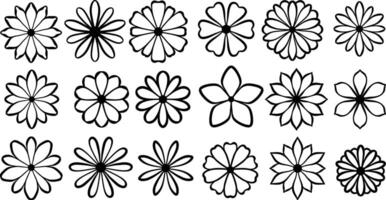 Flower shapes, daisy icon hand drawn line art doodle illsutration set, isolated vector
