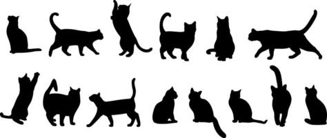 Cat silhouette clip art set, kitten isolated decorative elements, different poses for logo design vector