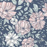 Floral pattern, seamless repeating flower print, peony wallpaper or tapestry design, endless repeat tile vector