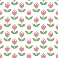 Tulip pattern, cute minimalist geometric seamless repeating tile white and pink vector