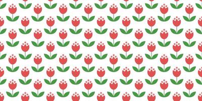 Floral pattern red and white, tulip background design vector