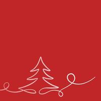 Red linear Christmas tree illustration, greeting card template design vector