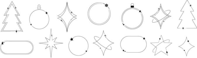 Christmas line art elegant frames, minimalist highlight shape set, retro festive design element set vector