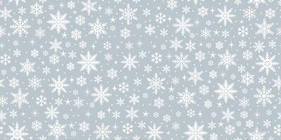 Grey and white winter snowflake repeat pattern, seamless repeating background illustration, holiday vector