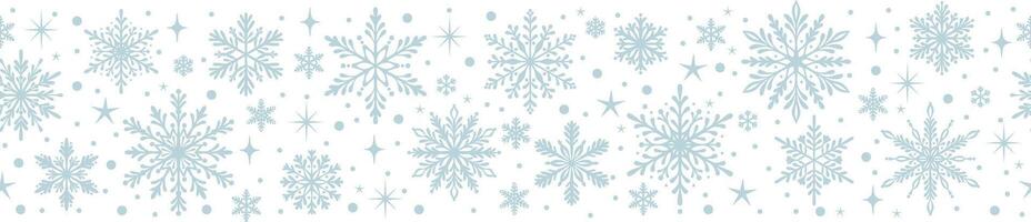 Snowflake banner, seamless repeating festive snow border, transparent isolated illustration vector