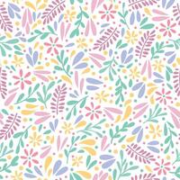 Cute colorful floral ditsy print, spring leaves pattern, bright summer seamless repeating tile vector