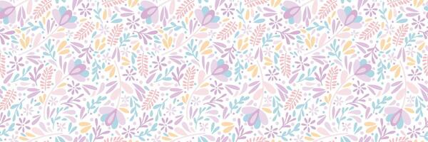 Cute floral banner, seamless repeat pattern, ditsy flower print colorful spring horizontal background or cover vector