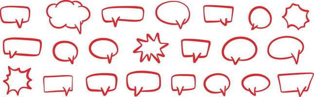 Red speech bubble highlight doodles, cartoon conversation frame, comment outline illustration vector