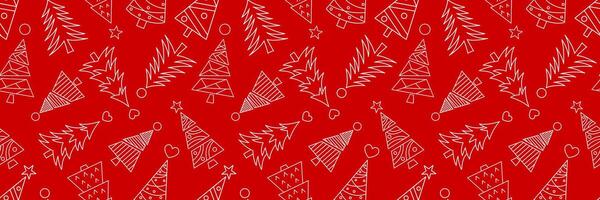 Red Christmas tree abstract repeat pattern, seamless banner design, festive holiday print design vector