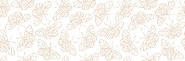 Peach and white butterfly banner, seamless repeat pattern background vector