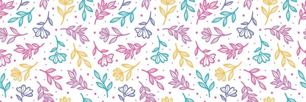 Colorful floral pattern, seamless repeating flower border print, wide horizontal spring background vector