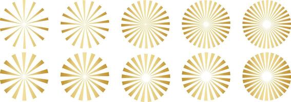 Retro starburst shapes illustration set, golden gradient clip art, isolated vector