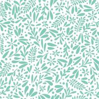 White ditsy leaves and flower repeat pattern, tiny flower print, cute green spring background texture, repeating vector