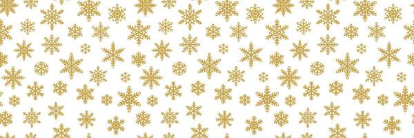 Gold snowflake seamless pattern, elegant holiday print, festive winter horizontal background design vector