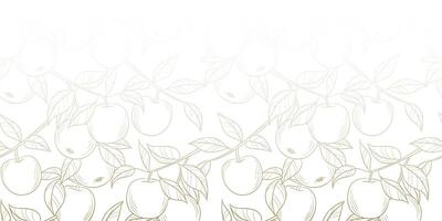 White apple background, line art fruit illustration seamless repeating pattern, wallpaper, horizontal gradient cover design vector
