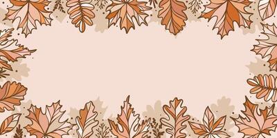 Autumn leaves frame, hand drawn fall leaf illustration border, brown warm neutral wallpaper with empty space, promotion template design vector