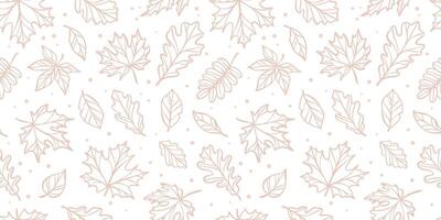 White leaf banner, autumn leaves neutral seamless repeat pattern background, horizontal design vector