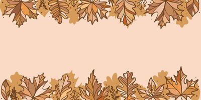 Autumn leaves banner design, hand drawn leaves, warm natural brown fall color theme, empty promotional template, frame or border design vector