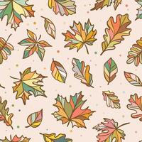 Seamless autumn leaves pattern, leaf print repeating tile, colorful fall wallpaper or textile design with dots vector