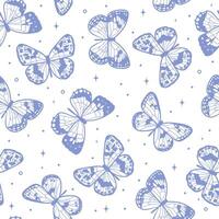 Blue white butterfly pattern, seamless repeating tile, cute spring print vector