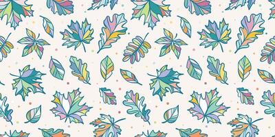 Colorful autumn leaf pattern, horizontal banner design, seamless repeating background, hand drawn flat illustrations, wallpaper or textile print vector