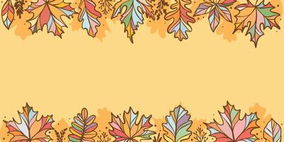 Horizontal banner pattern, bright autumn leaves and berries in retro color, promotion template, flat illustration background design vector