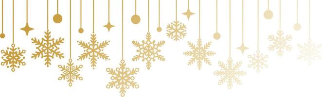 Gold Christmas or new year banner, gradient golden snow flake frame, elegant festive horizontal background vector