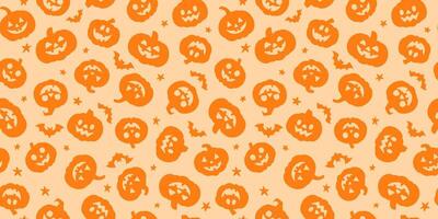 Halloween pumpkin pattern, cute orange background, seamless repeating tile design vector