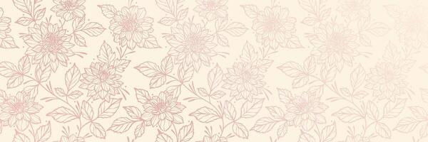 Pastel wedding dahlia pattern banner, floral repeat background with hand drawn flower illustrations, horizontal invite or cover design vector