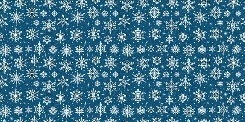 Blue snowflake repeat pattern, seamless background, festive winter holiday snowfall illustration wallpaper