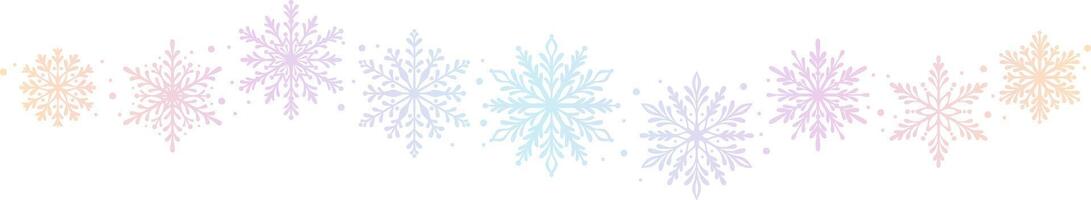 Pastel gradient snowflake banner, snowflake wave border, decorative festive winter holiday greeting card element design vector