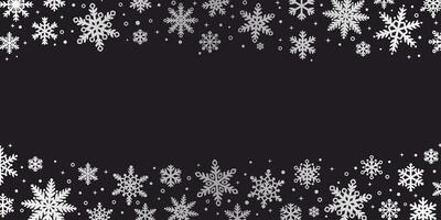 Dark grey and silver snowflake border snow banner illustration, elegant festive background design vector