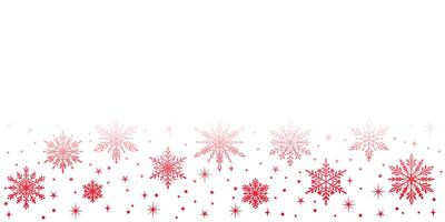 Red snowflake banner on white background gradient footer design with snow illustrations and stars, isolated vector